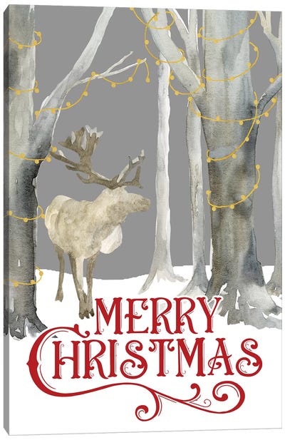 Christmas Forest portrait I-Merry Christmas Canvas Art Print - Reindeer Art