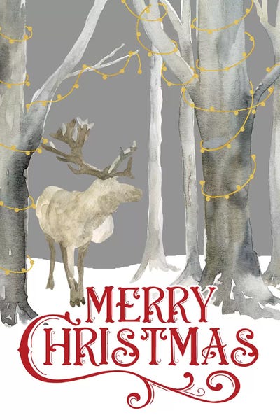 Reindeer: Christmas Forest portrait I-Merry Christmas by Tara Reed