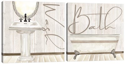 Rustic Bath Diptych Canvas Art Print - Art Sets | Triptych & Diptych Wall Art