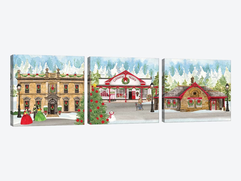Christmas Village panel II by Tara Reed 3-piece Canvas Print