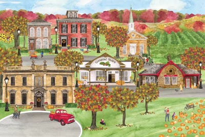 Harvest Village landscape by Tara Reed metal wall art