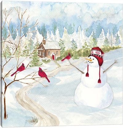 Snowman Christmas I Canvas Art Print - Christmas Scenes