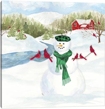 Snowman Christmas II Canvas Art Print - Cardinal Art