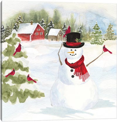 Snowman Christmas IV Canvas Art Print - Cardinal Art