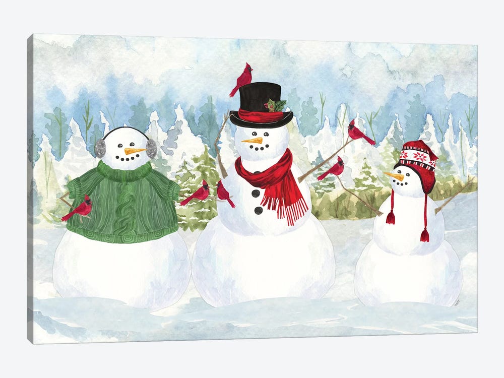 Snowman Christmas landscape by Tara Reed 1-piece Canvas Artwork
