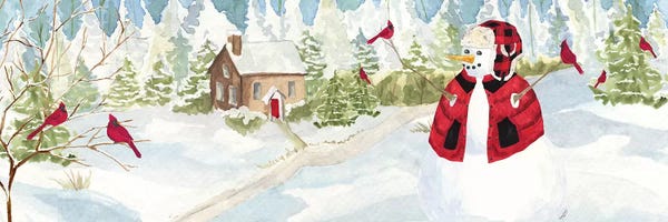 Cardinals: Snowman Christmas panel I by Tara Reed