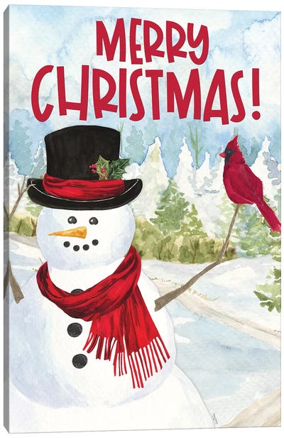 Snowman Christmas portrait I Canvas Art Print - Cardinal Art