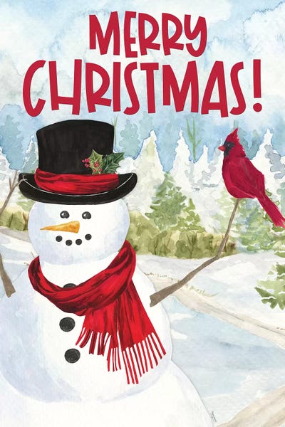 Cardinals: Snowman Christmas portrait I by Tara Reed