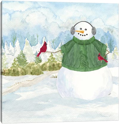 Snowman Christmas V Canvas Art Print - Cardinal Art