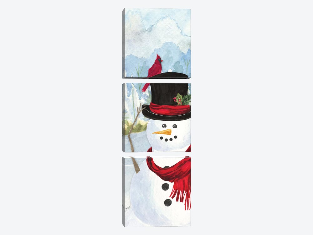 Snowman Christmas vertical II by Tara Reed 3-piece Art Print