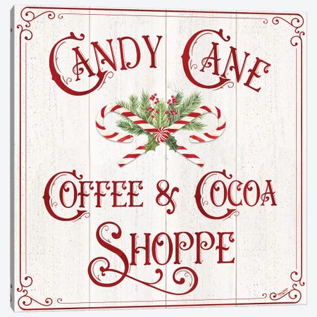 Vintage Christmas Signs I-Candy Cane Coffee Canvas Print #TRE359} by Tara Reed Canvas Wall Art