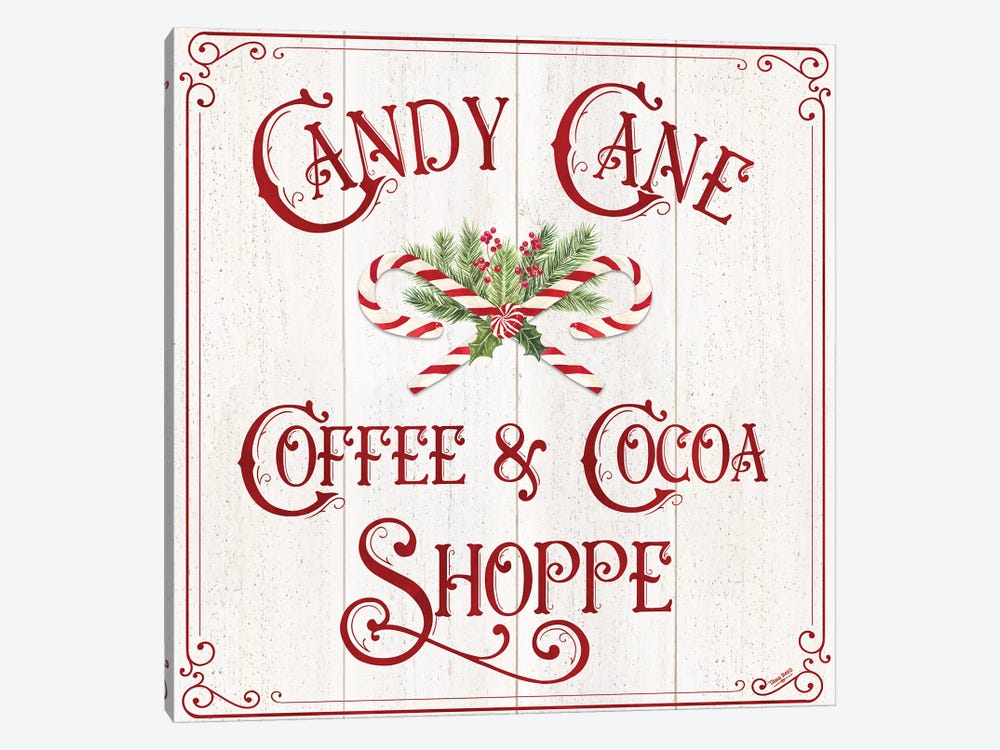 Vintage Christmas Signs I-Candy Cane Coffee by Tara Reed 1-piece Canvas Wall Art