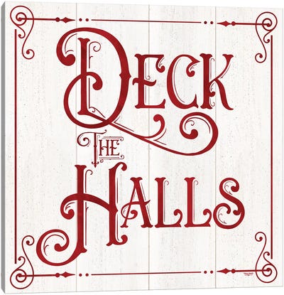 Vintage Christmas Signs II-Deck the Halls Canvas Art Print - Farmhouse Christmas Décor