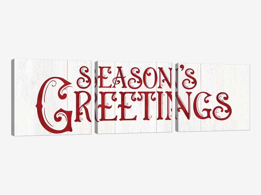 Vintage Christmas Signs panel II-Seasons Greetings by Tara Reed 3-piece Canvas Wall Art