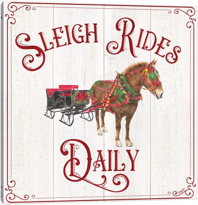 Vintage Christmas Signs V-Sleigh Rides Canvas Art Print - Farmhouse Christmas Décor