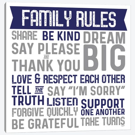 Family Rules II Blue Gray Canvas Print #TRE379} by Tara Reed Canvas Wall Art