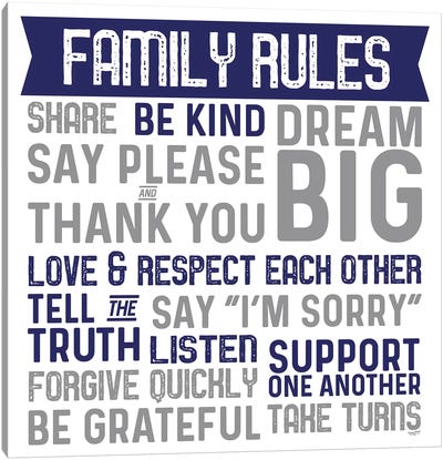 Family Rules II Blue Gray Canvas Art Print - Tara Reed