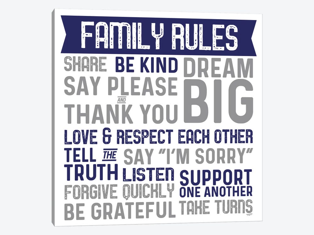 Family Rules II Blue Gray by Tara Reed 1-piece Canvas Artwork
