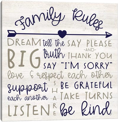 Family Rules III Farmhouse Canvas Art Print - Kindness Art