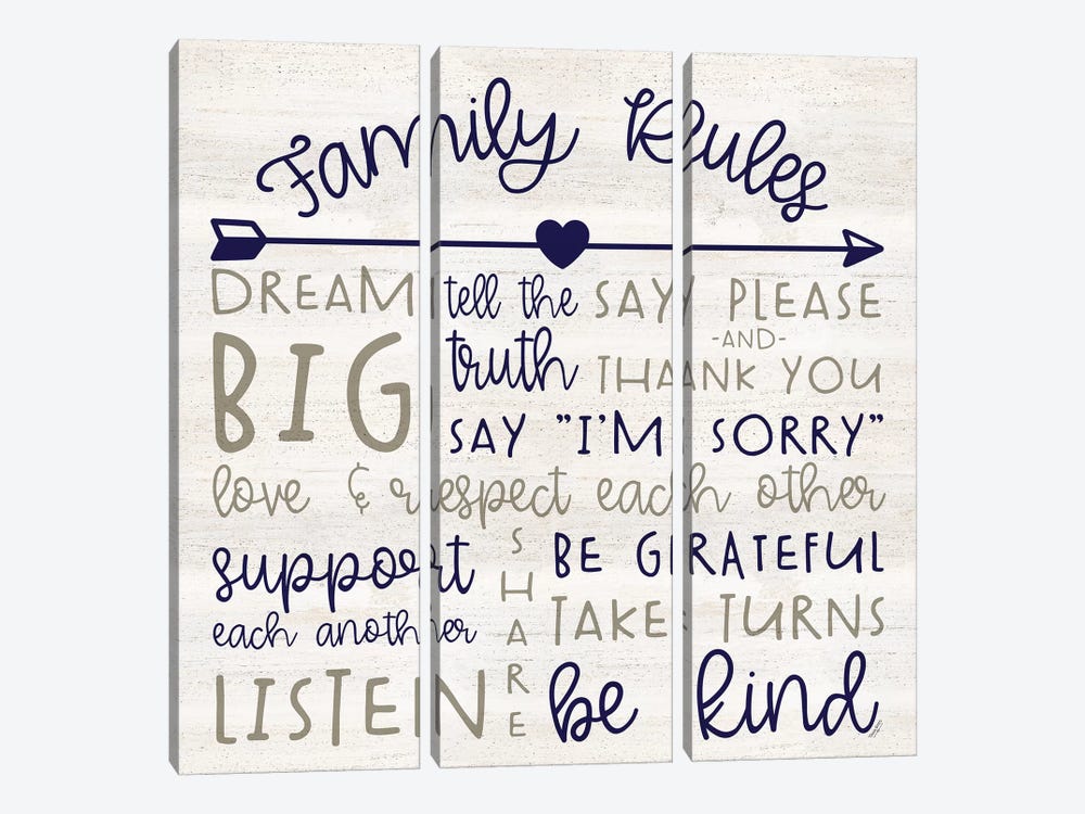 Family Rules III Farmhouse by Tara Reed 3-piece Canvas Art