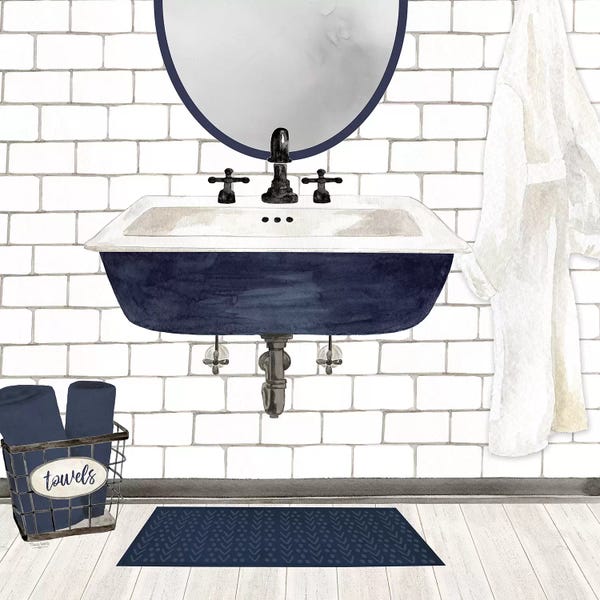 Tara Reed: Farmhouse Bath II Navy-Sink by Tara Reed