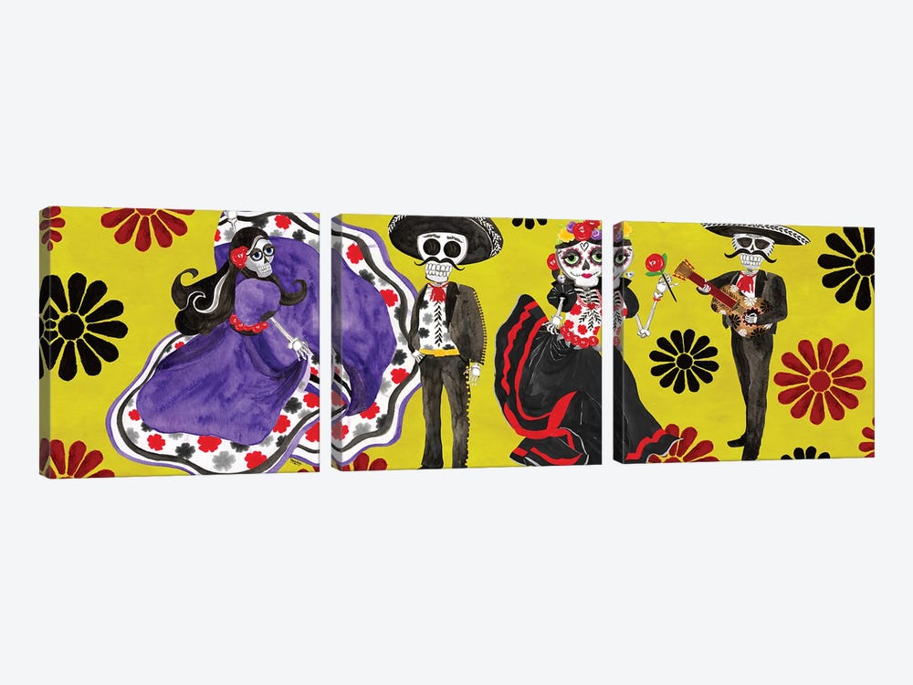 Day Of The Dead Panel II - Sugar Skull Couples by Tara Reed 3-piece Canvas Print