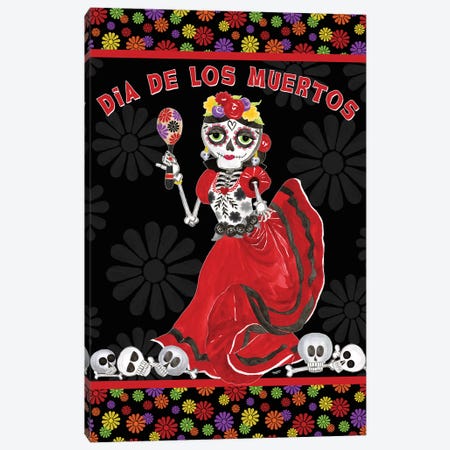 Day Of The Dead Portrait I - Dancing Woman Canvas Print #TRE395} by Tara Reed Canvas Art Print