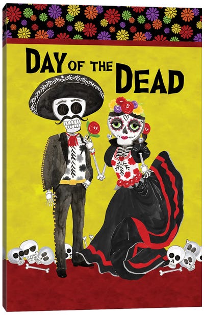 Day Of The Dead Portrait V - Sugar Skull Couple Canvas Art Print - Día de los Muertos Art