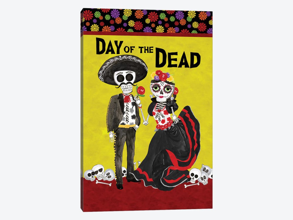 Day Of The Dead Portrait V - Sugar Skull Couple by Tara Reed 1-piece Canvas Wall Art