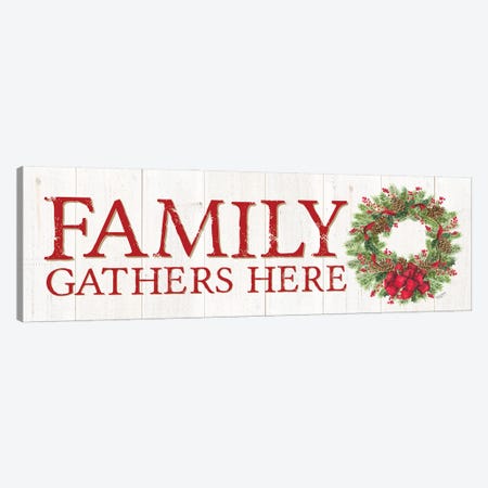 Family Gathers Here Wreath Sign Canvas Print #TRE406} by Tara Reed Canvas Print