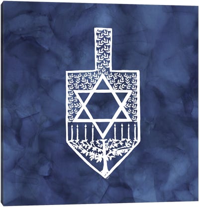 Festival of Lights blue I-Dreidel Canvas Art Print - Hanukkah Art