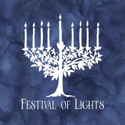 Festival of Lights blue IV-Menorah by Tara Reed metal wall art
