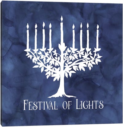 Festival of Lights blue IV-Menorah Canvas Art Print - Hanukkah Art