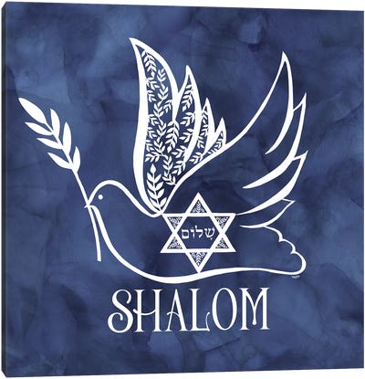 Festival of Lights blue V-Shalom Dove Canvas Art Print - Holiday Décor