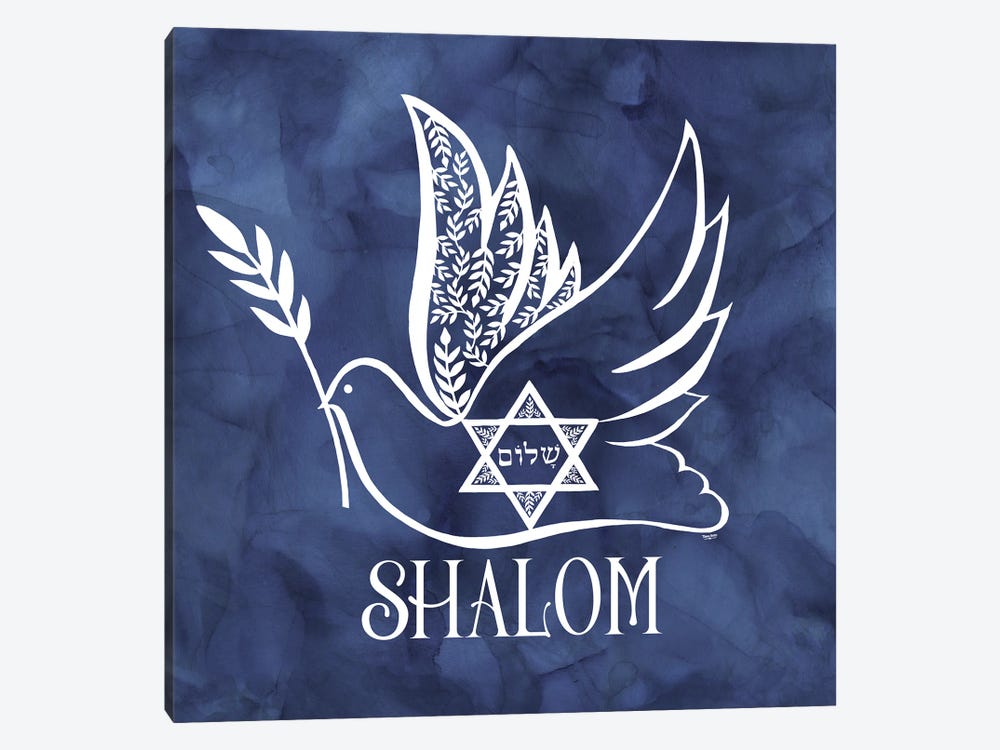 Festival of Lights blue V-Shalom Dove by Tara Reed 1-piece Canvas Artwork