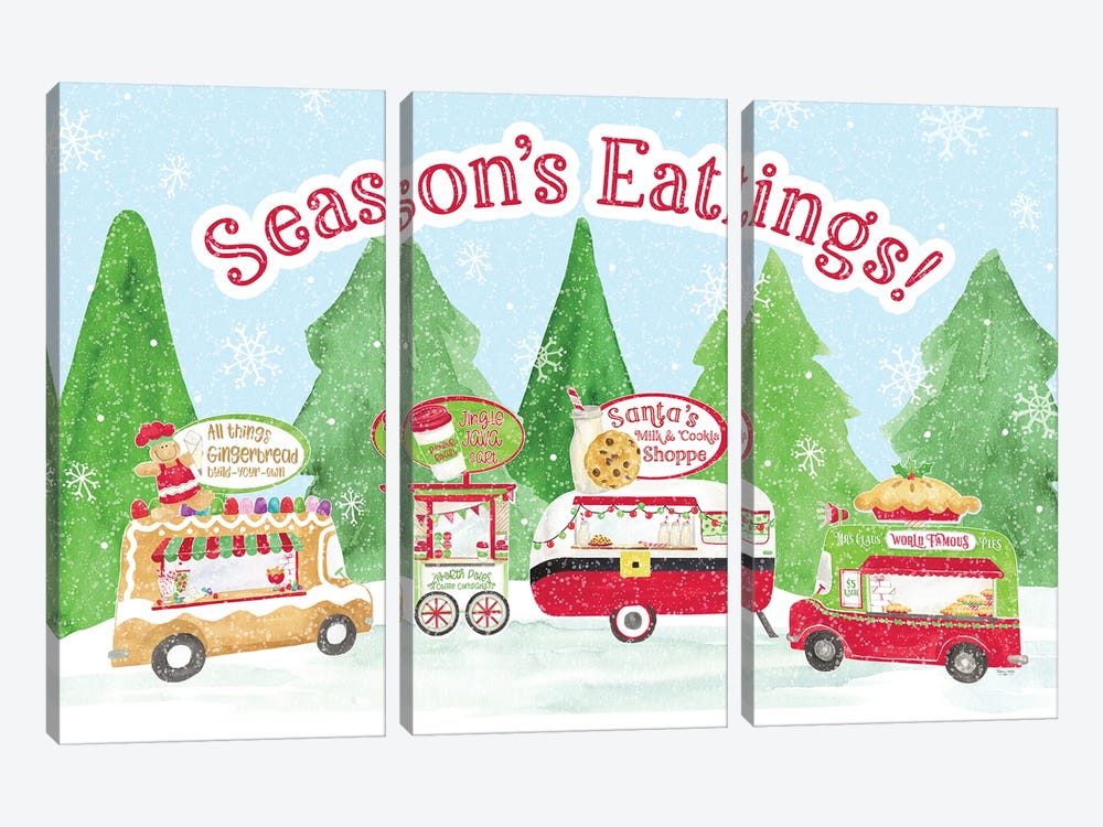 Food Cart Christmas - Seasons Eatings by Tara Reed 3-piece Canvas Wall Art