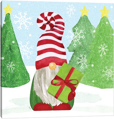 Gnome For Christmas I Canvas Art Print - Christmas Trees & Wreath Art