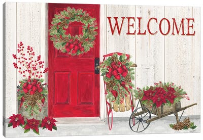 Home for the Holidays Front Door Scene  Canvas Art Print - Large Christmas Art
