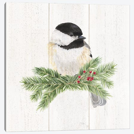 Peaceful Christmas Chickadee I Canvas Print #TRE440} by Tara Reed Canvas Wall Art