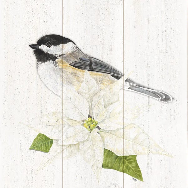 Poinsettias: Peaceful Christmas Chickadee II by Tara Reed