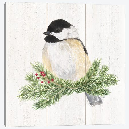Peaceful Christmas Chickadee III Canvas Print #TRE442} by Tara Reed Canvas Art