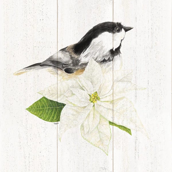 Poinsettias: Peaceful Christmas Chickadee IV by Tara Reed