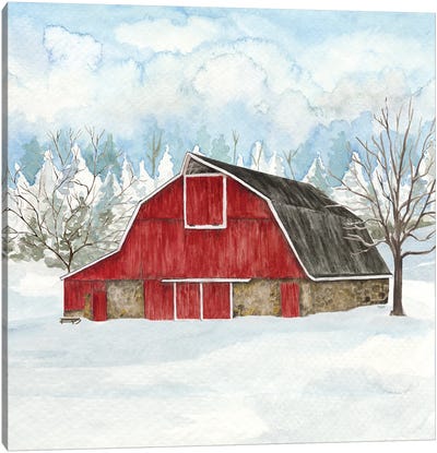 Winter Barn Quilt II Canvas Art Print - Rustic Winter