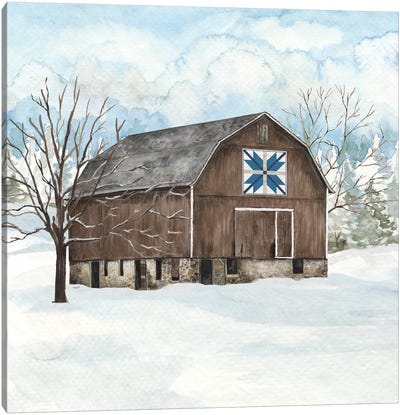 Winter Barn Quilt III Canvas Art Print - Rustic Winter
