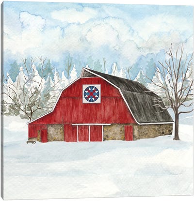 Winter Barn Quilt IV Canvas Art Print - Tara Reed