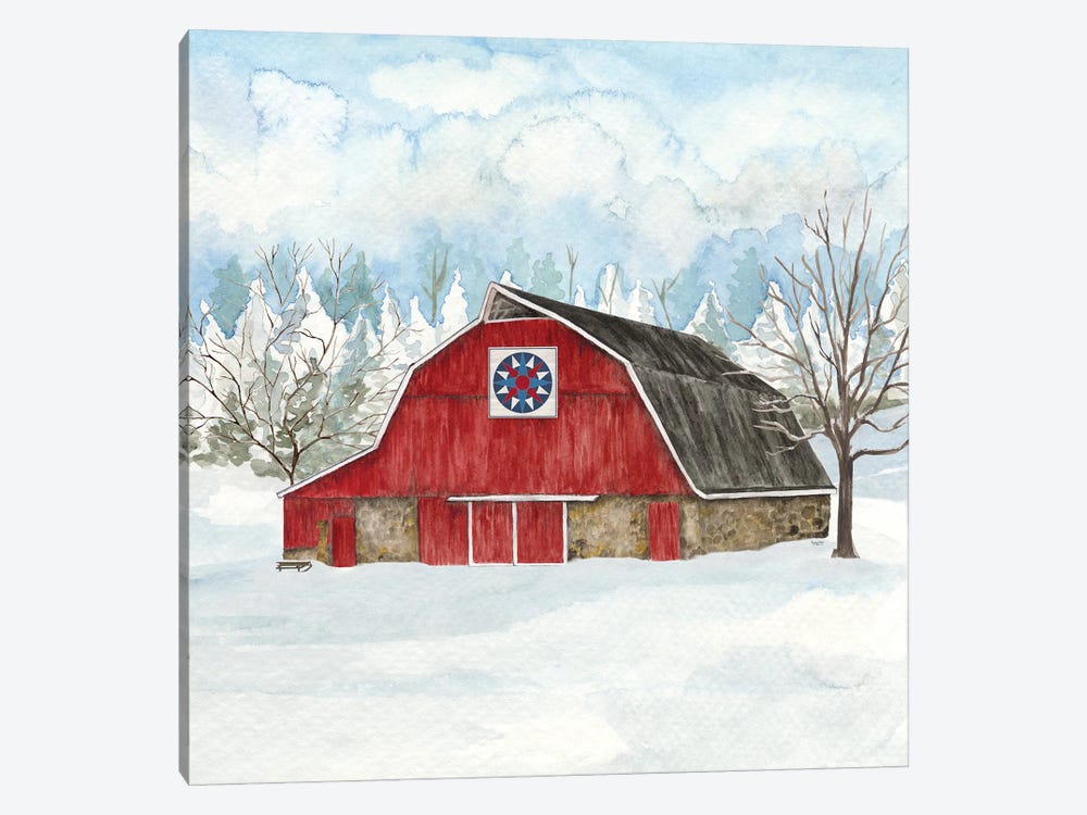 Christmas Pine Tree Quilt Canvas Barn Farm House Snow Winter Painting Wall small 