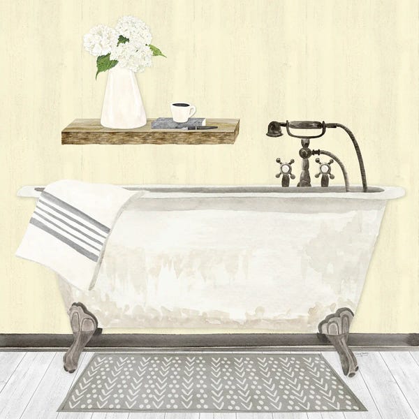 Interiors: Farmhouse Bath I Gray & Yellow 2-Tub by Tara Reed