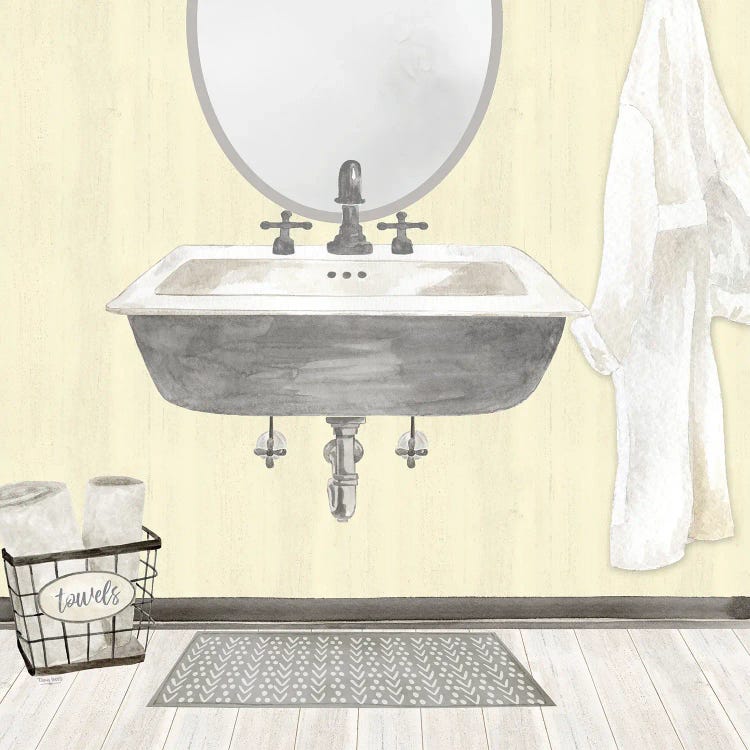 Farmhouse Bath II Gray & Yellow 2-Sink