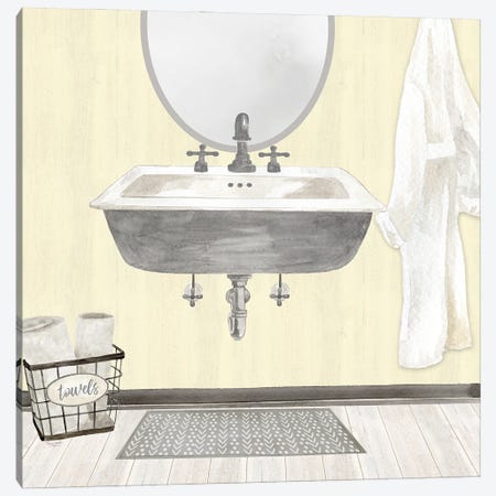 Farmhouse Bath II Gray & Yellow 2-Sink Canvas Print #TRE527} by Tara Reed Canvas Art