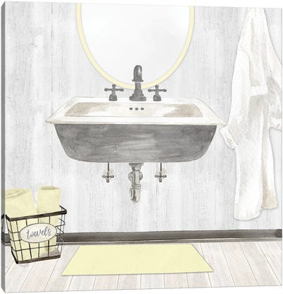 Farmhouse Bath II Gray & Yellow-Sink Canvas Art Print - Tara Reed